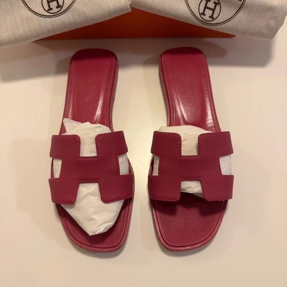 HERMES ORAN SANDALS, PINK POURPRE COLOR, SIZE 37.5 with BOX and DUSTBAGS - Picture 10 of 15